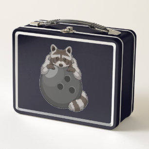 Raccoon at Bowling with Bowling ball Metal Lunch Box