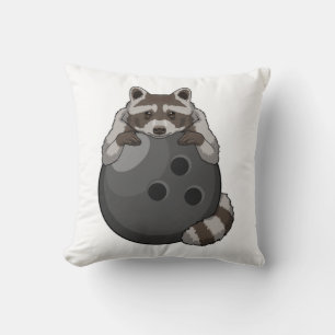 Raccoon at Bowling with Bowling ball Throw Pillow