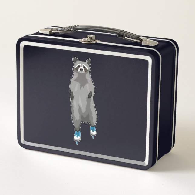 Raccoon at Ice skating with Ice skates Metal Lunch Box (Front)