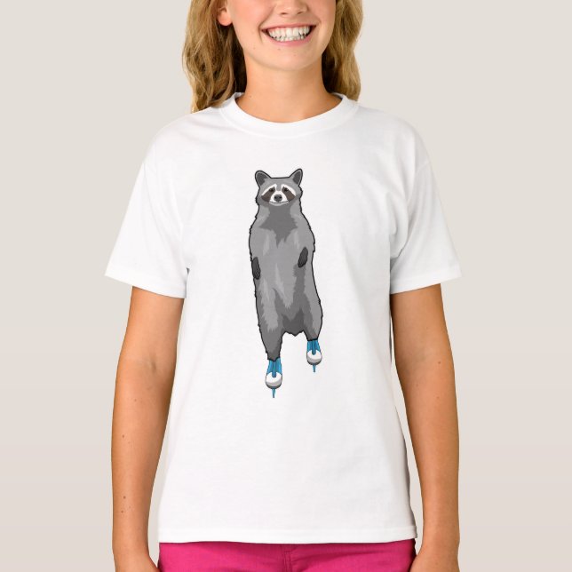 Raccoon at Ice skating with Ice skates T-Shirt (Front)