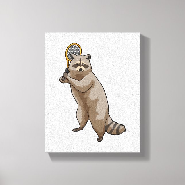 Raccoon at Tennis with Tennis racket Canvas Print (Front)
