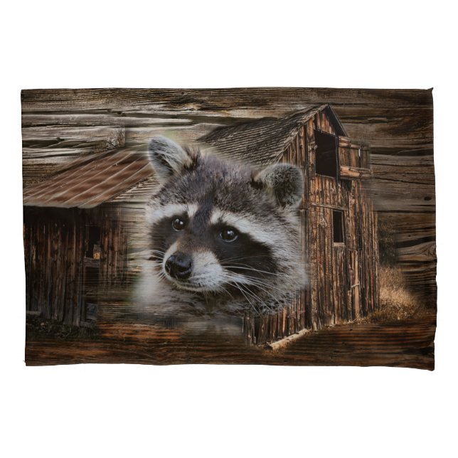 Raccoon At The Old Barn Pillowcase (Front)