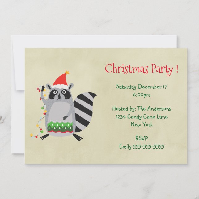 Raccoon avec les lumières de Noël Invitation de fê (Devant)