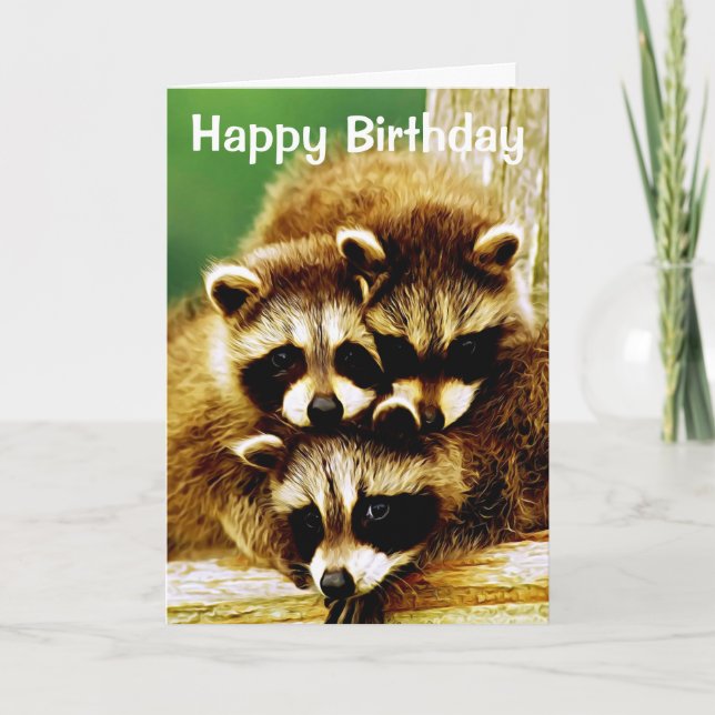 Raccoon Babies Heureux Carte de voeux d'anniversai (Devant)