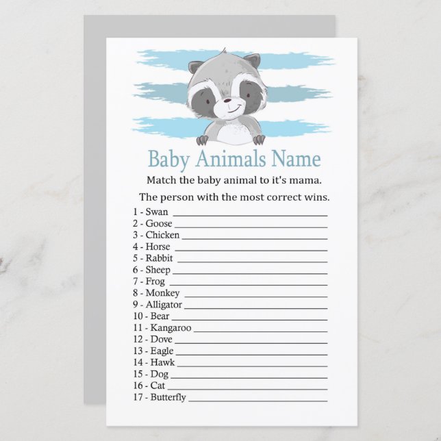 Raccoon Baby Animals Name Game (Front/Back)