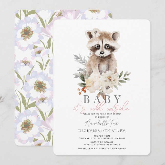 Raccoon Baby It's Cold Outside Baby Shower Invitation (Front/Back)