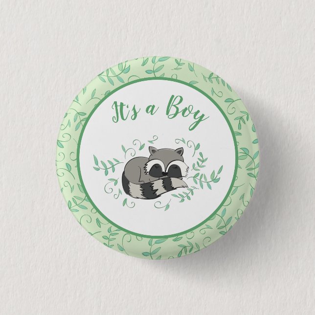 Raccoon Baby Shower 1 Inch Round Button (Front)