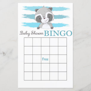 Raccoon baby shower bingo card