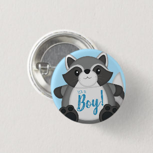 Raccoon Baby Shower Blue 1 Inch Round Button