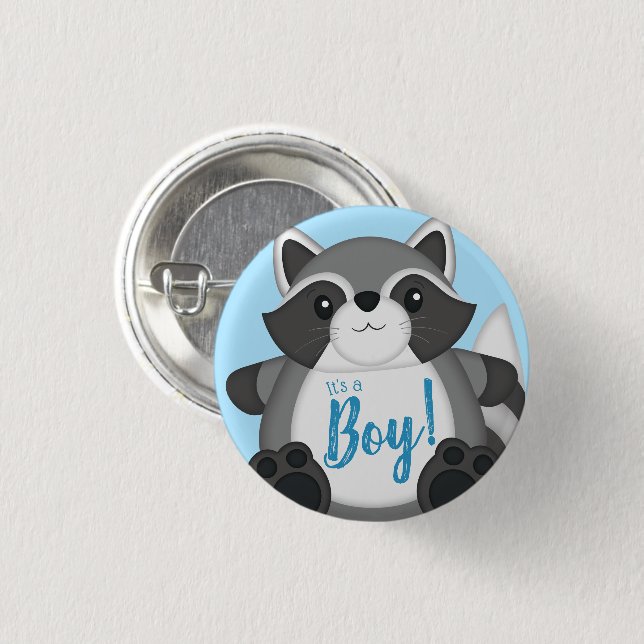 Raccoon Baby Shower Blue 1 Inch Round Button (Front & Back)