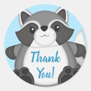 Raccoon Baby Shower Blue Classic Round Sticker