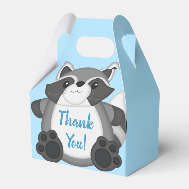 Raccoon Baby Shower Blue Favor Box (Front Side)