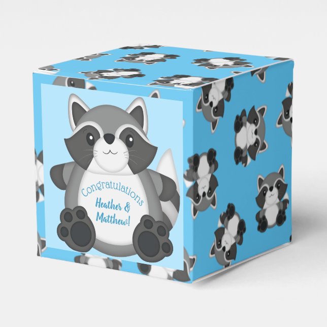 Raccoon Baby Shower Blue Favor Box (Front Side)