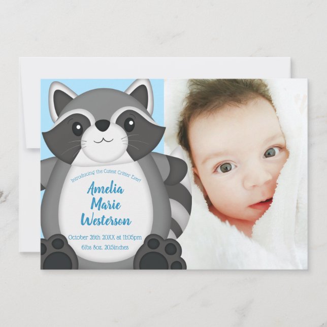 Raccoon Baby Shower Blue Invitation (Front)