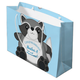 Raccoon Baby Shower Blue Large Gift Bag