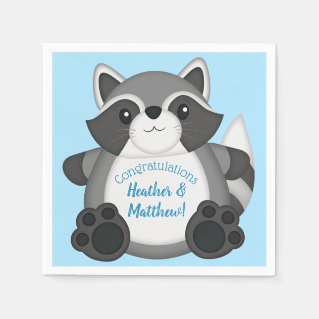 Raccoon Baby Shower Blue Napkin (Front)