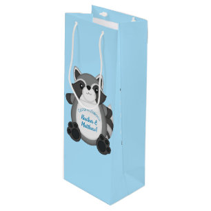 Raccoon Baby Shower Blue Wine Gift Bag