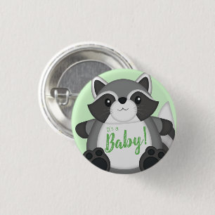 Raccoon Baby Shower Green 1 Inch Round Button