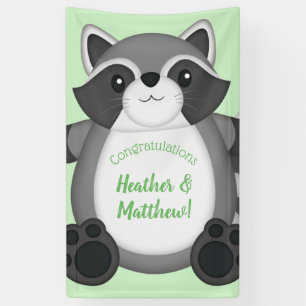 Raccoon Baby Shower Green Banner