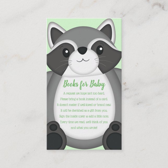 Raccoon Baby Shower Green Enclosure Card (Front)