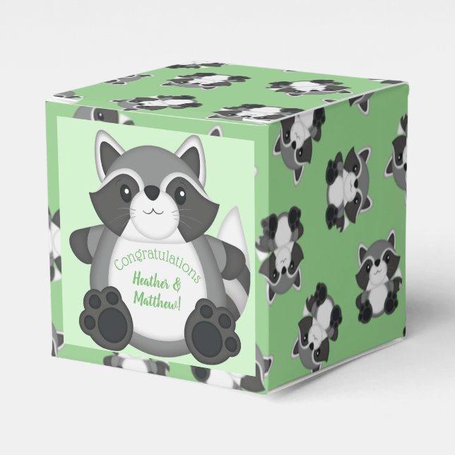 Raccoon Baby Shower Green Favor Box (Front Side)