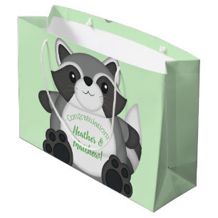 Raccoon Baby Shower Green Large Gift Bag
