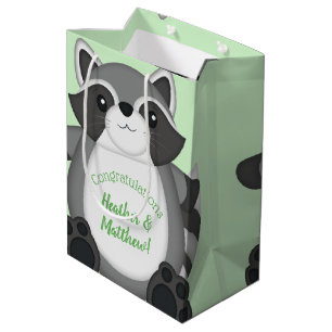 Raccoon Baby Shower Green Medium Gift Bag