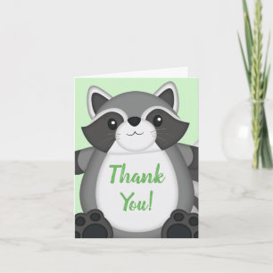 Raccoon Baby Shower Green Thank You Card