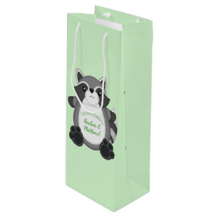 Raccoon Baby Shower Green Wine Gift Bag