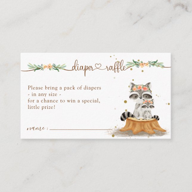 Raccoon Baby Shower New Mommy Diaper Raffle Enclosure Card (Front)