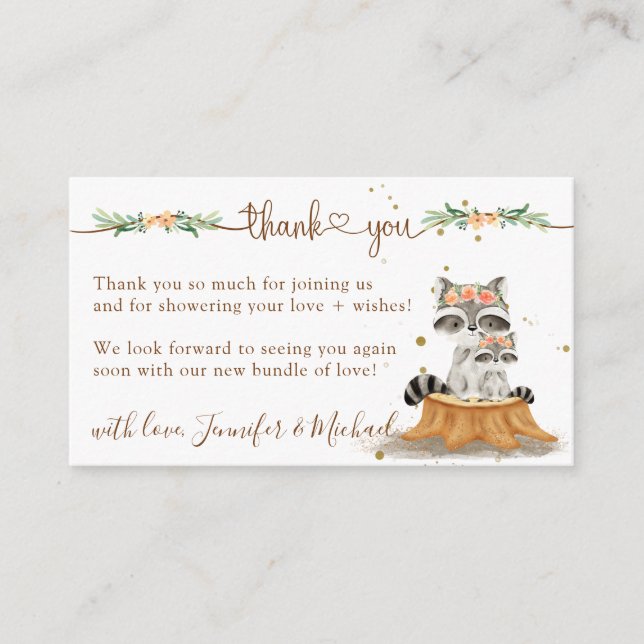 Raccoon Baby Shower New Mommy Thank You Enclosure Card (Front)