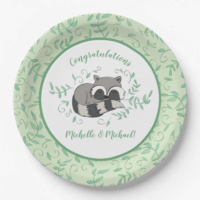 Raccoon Baby Shower Paper Plate (Front)