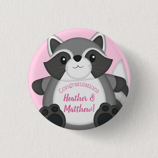 Raccoon Baby Shower Pink 1 Inch Round Button (Front)