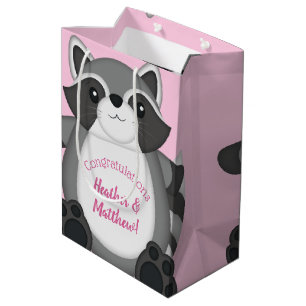 Raccoon Baby Shower Pink Medium Gift Bag