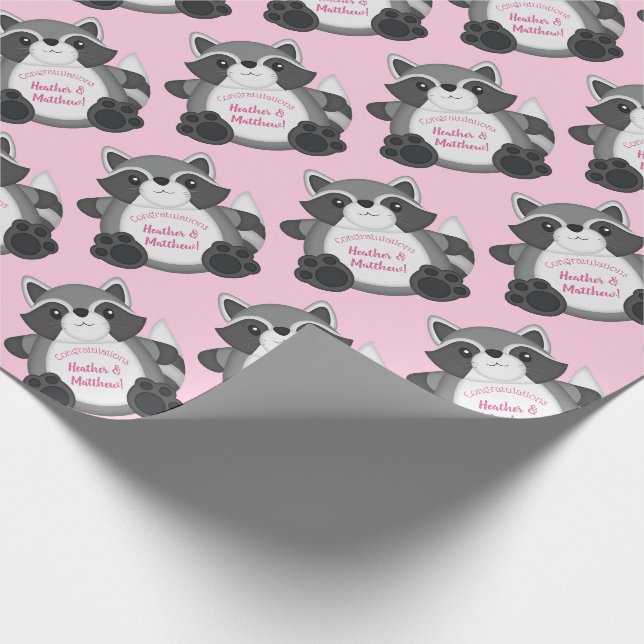 Raccoon Baby Shower Pink Wrapping Paper (Corner)