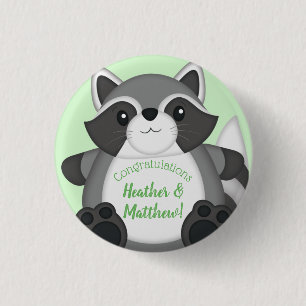 Raccoon Baby Shower Woodland 1 Inch Round Button