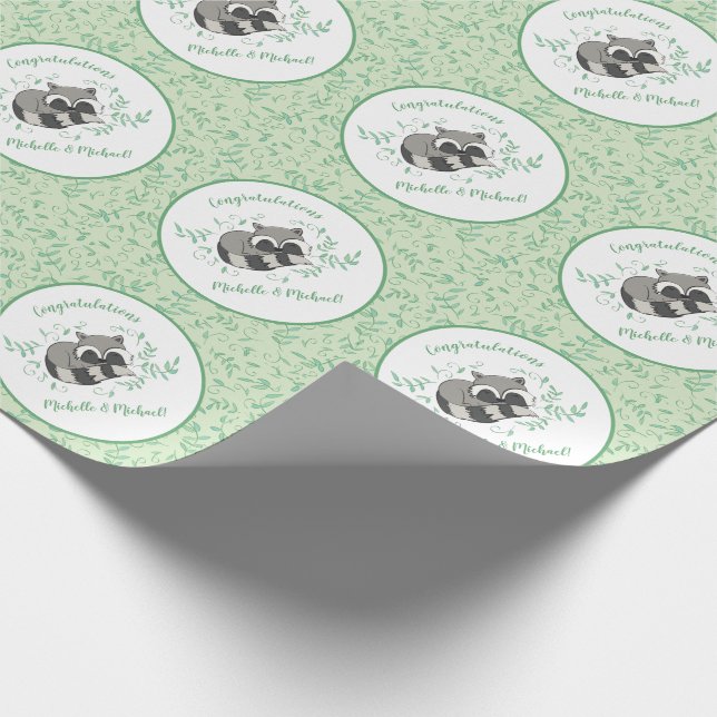 Raccoon Baby Shower Woodland Animals Wrapping Paper (Corner)