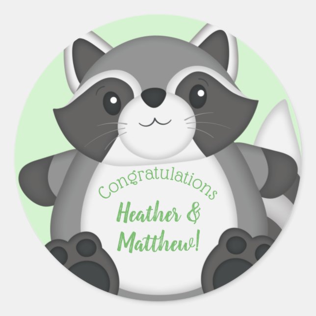 Raccoon Baby Shower Woodland Classic Round Sticker (Front)