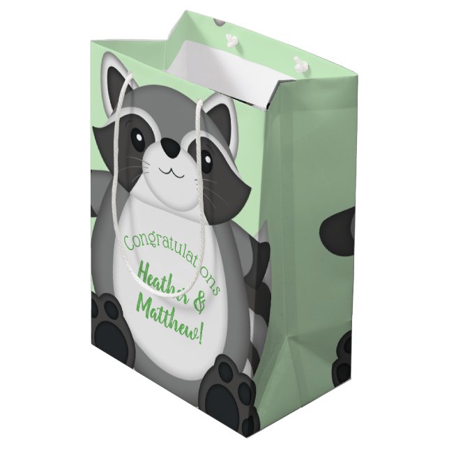 Raccoon Baby Shower Woodland Medium Gift Bag (Back Angled)