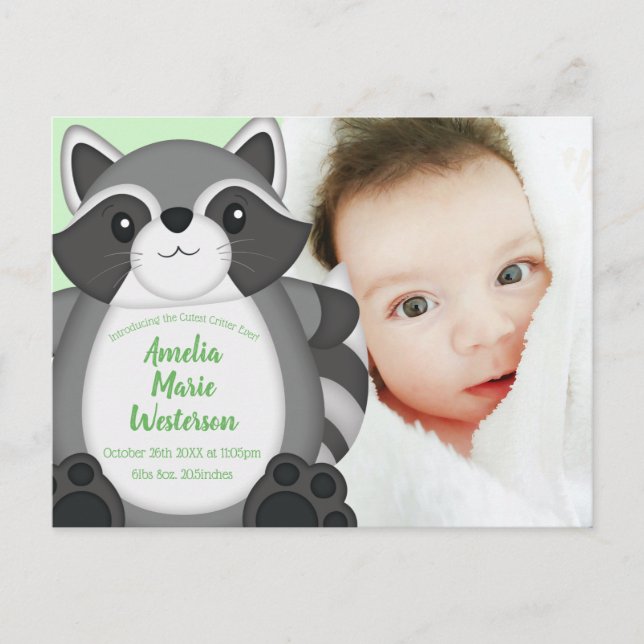 Raccoon Baby Shower Woodland Postcard (Front)
