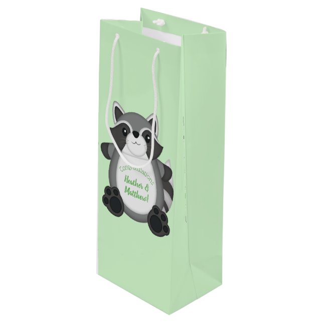 Raccoon Baby Shower Woodland Wine Gift Bag (Front Angled)