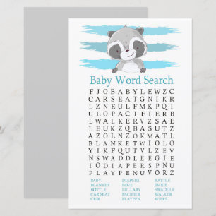 Raccoon Baby Shower Word Search Game