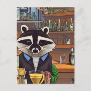 Raccoon Bartender Postcard