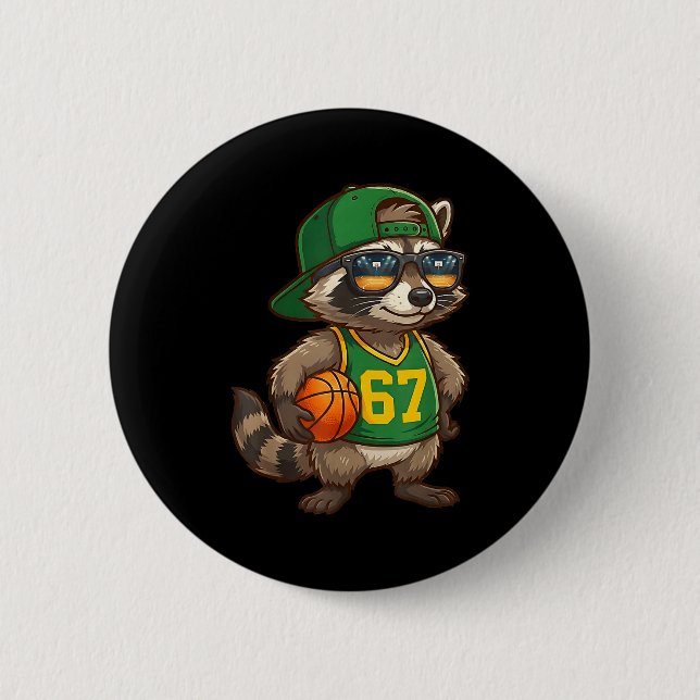 Raccoon Basketball 67 Gen Alpha Slang Srts Men Boy 2 Inch Round Button (Front)