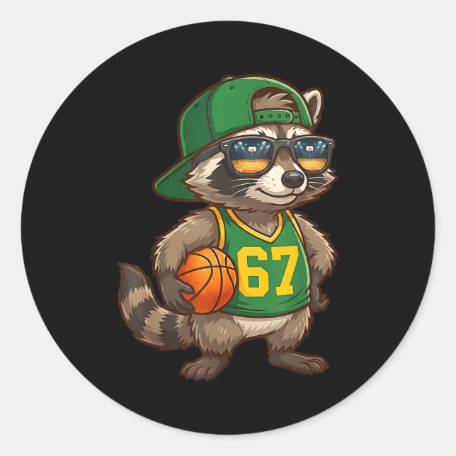 Raccoon Basketball 67 Gen Alpha Slang Srts Men Boy Classic Round Sticker (Front)