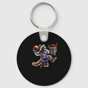 Raccoon Basketball Dunk Art - Fun Sports Animal Il Keychain