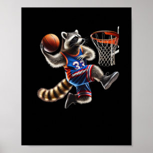 Raccoon Basketball Dunk Art - Fun Sports Animal Il Poster