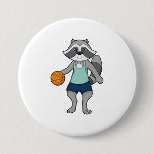 Raccoon Basketball player Basketball 3 Inch Round Button