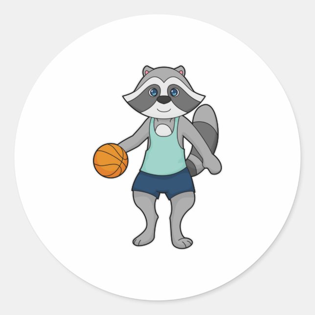 Raccoon Basketball player Basketball Classic Round Sticker (Front)