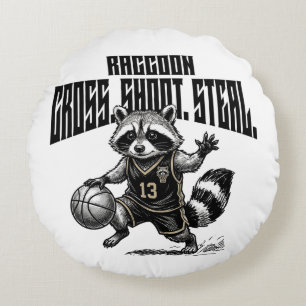 Raccoon Basketball Star - Cross Shoot Steal Graph Round Pillow